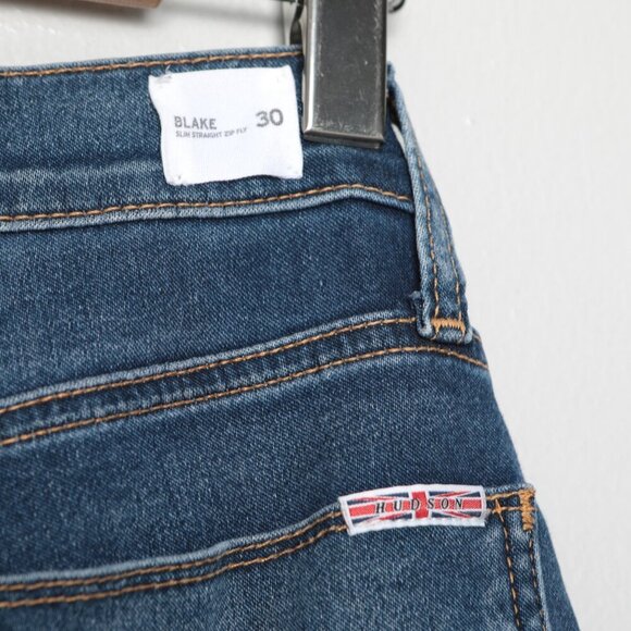 HUDSON Mens BLAKE Slim Straight Jeans Blue Denim Stretch Mid Rise Casual Zip - Picture 7 of 10
